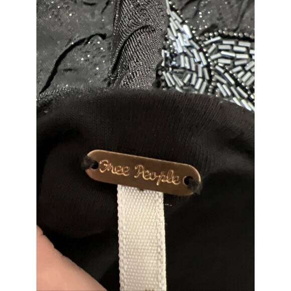 FREE PEOPLE Black Sparkle Sewn Beaded Lined Party Dress Going Out Scoop Back L - Picture 5 of 16